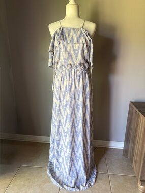 ANTONIO MELANI Women’s Blue/Cream Maxi Printed Spring/Summer Dress